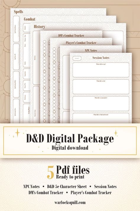 5 D&D digital files and templates, including a character sheet. Session Notes Dnd, Dnd Notes Template, Dm Notes Template, Initiative Tracker Dungeons And Dragons, Dnd Session Notes Template, D&d Printables, Dnd Character Sheet Printable Free, Dnd Note Taking, D&d Journal