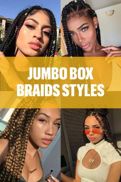 Box Braids With Big Parts, Ways To Style Jumbo Box Braids, Thick Box Braids Hairstyles, Jumbo Box Braids With Curly Ends, Long Big Braids, Hair Parts For Braids, Large Braids For Black Hair, Box Braid Parting Pattern, Box Braids Thick