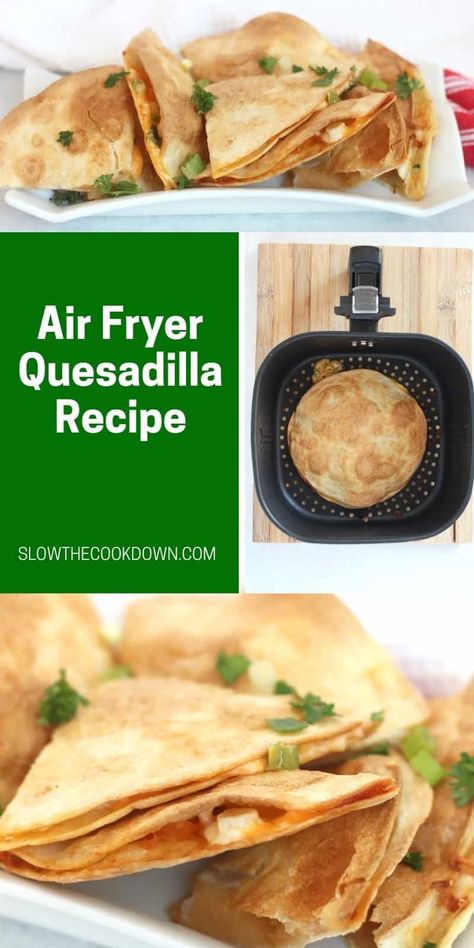 Cook the perfect cheesy quesadillas quickly and easily in the air fryer with no oil! Perfectly crispy tortillas are filled with melted cheese and green onions for one delicious Mexican style appetizer that everyone will love! Quesadillas Air Fryer, Air Fryer Quesadilla, Dinner Recipes Air Fryer, Refried Beans And Cheese, Beans And Cheese, Panini Grill, Easy Dinner Options, Recipes Air Fryer, Air Fried Food