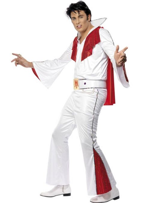 Drew's Sunday night costume Rock Costume, Elvis Costume, Rockabilly Mode, Mens Fancy Dress, White Costumes, Red Flare, Rock Dresses, Fancy Dress Outfits, Stage Outfit