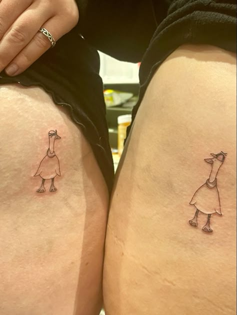 Silly goose ;) Matching Tiny Duck Tattoos, Goose Tattoo Matching, Silly Goose Tattoo Matching, Silly Best Friend Tattoos, Small Quirky Tattoos, Silly Goose Tattoo, Small Silly Tattoos, Goose Tattoos, Silly Matching Tattoos