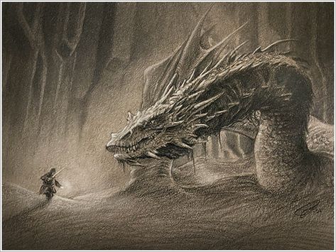 John Howe :: Illustrator - Portfolio :: Home / Search / 2021.04 - EPIC: Chiefest and Greatest of Calamities Smaug Dragon Tattoo, Smaug Drawing, Smaug Hobbit, Smaug Dragon, Easy Skull Drawings, Alligators Art, Rings Tattoo, Lord Of The Rings Tattoo, Dragon Stuff