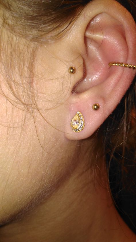 My left ear LeelooDallas  Piercings of Crazy Factory 1st and 2nd lobes, Tragus, Conch Tragus And Lobe Piercing, Conch And Tragus Piercing Together, Conch Tragus Piercing, Tragus And Conch Piercing, Conch And Tragus Piercing, Double Tragus, Pretty Piercings, Tragus Conch, Tragus Piercing