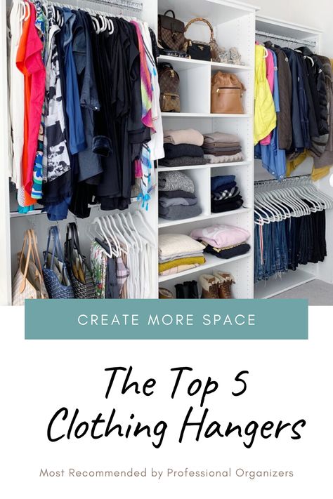 The 5 Clothing Hangers Most Recommended by Professional Organizers! This is the list that includes a few you probably have never seen. Best Hangers For Closet, Best Hangers For Clothes, Hangers Clothes Closet Organization, Closet Hangers Ideas, Clothes Hangers Ideas, Clothes Hanger Ideas, Small Closet Shelving, Best Clothes Hangers, Wood Closet Shelves