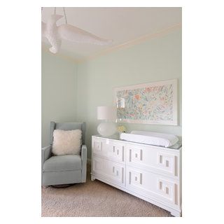 Girl's Nursery - Contemporary with Mint Green, White and Peach Colors - Contemporary - Nursery - Dallas - by Vicki Crew Interiors | Houzz Nursery Contemporary, Contemporary Nursery, Rose Nursery, White Pillows, Girl Nursery, Mint Green, Dallas, Nursery, Mint