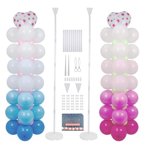 2 Balloon, Kids Party Balloons, 30 Balloons, Balloon Tower, Rose Gold Party Decor, Balloon Garland Diy, Diy Balloon Decorations, Balloon Stands, Custom Balloons