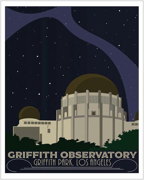 Griffith Observatory Tattoo, Griffith Observatory Aesthetic, Observatory Aesthetic, Grad Party Theme, Griffith Observatory, Griffith Park, Background Drawing, Black Box, Modern Retro