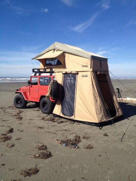 Mt. Rainer RTT by Camco on Toyota Land Cruiser FJ40 Jeep Tent, Jeep Camper, Rooftop Tents, Jeep Gear, Tent Ideas, Suv Camper, Teardrop Campers, Red Jeep, Jeep Camping