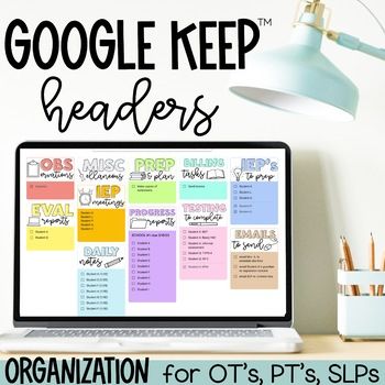 Google Keep Ideas, Keep Aesthetic, Work Organization Ideas, Google Keep Headers, Google Drive Organization, Teacher Desk Organization, Slp Organization, Google Keep, Perfectly Organized