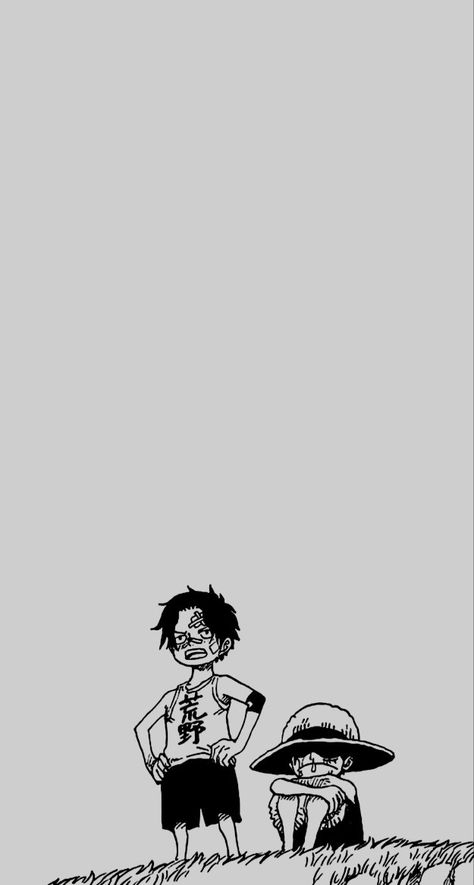 One piece ace and luffy Luffy Childhood Wallpaper, Luffy And Ace Tattoo, One Piece Wallpaper Simple, Ace Manga Wallpaper, Black And White One Piece Wallpaper, Luffy Black And White Wallpaper, One Piece Wallpaper Black And White, Ace And Luffy Wallpaper, One Piece Wallpaper Ace