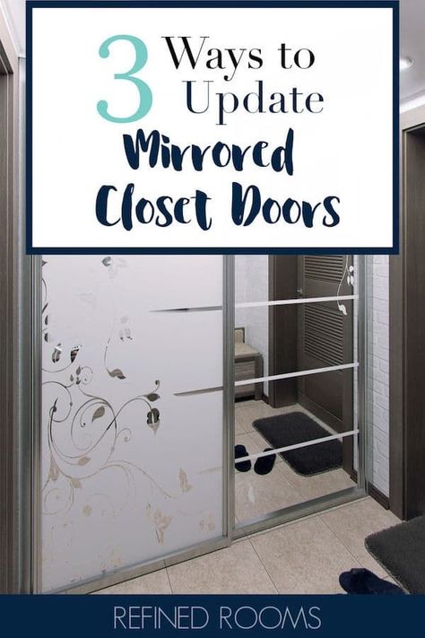 Got outdated mirrored closet doors? Check out these 3 super affordable options for replacing or camouflaging those doors. These are great ideas for updating your space, especially if you have plans to sell your home! #mirroredclosetdoors #DIYprojects #homesellingtips #homeupdates Cover Up Mirrored Closet Doors, Upcycle Mirror Closet Doors, Upgrade Sliding Mirror Closet Doors, Mirror Closet Door Cover Up, Mirrored Wardrobe Doors Makeover, Covering Mirrored Wardrobe Doors, Change Mirrored Closet Doors, Redo Mirror Closet Doors, Closet Doors Ideas Bedroom Mirrored