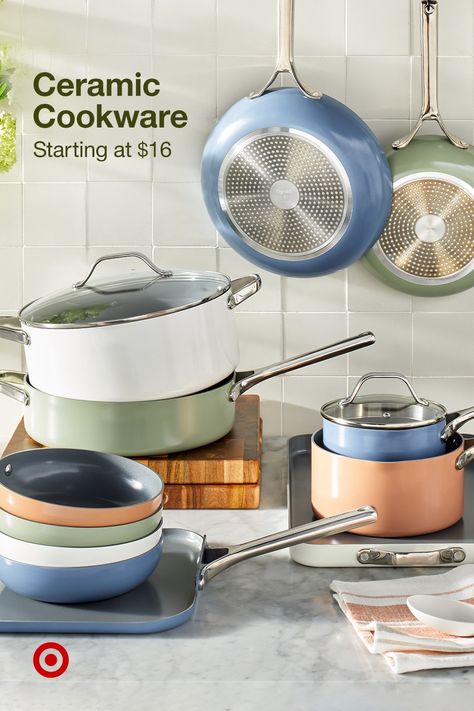 Target Pots And Pans, Cooking Station, Tennessee House, Apartment Things, Kitchenware Design, Target Deals, Ceramic Cookware, Target Finds, Pots Pans