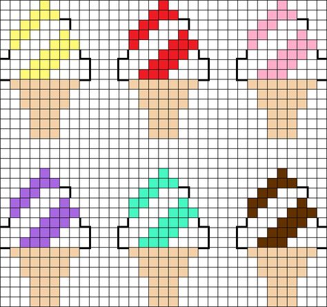 Perler Beads Candy, Tiny Journal, Stitch Cake, Beads Candy, Pixel Art Templates, Melty Beads, Diy Perler Beads, Ice Cream Cones, Minecraft Pixel Art