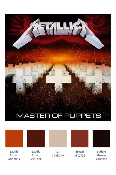 Album Cover Color Palette, Rock Color Palette, Album Color Palette, Logo Moodboard, Yes Band, Master Of Puppets, Gray Rock, Album Artwork, Music Albums