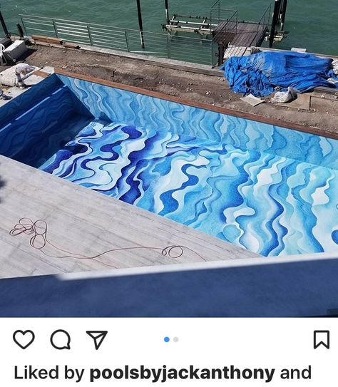 Funky Pool Designs, Colorful Swimming Pool, Painted Swimming Pool, Pool Wall Mural, Pool Murals Painted Walls, Pool Tile Designs, Koi Pond Design, Pool Paint, Home Gym Design Garage