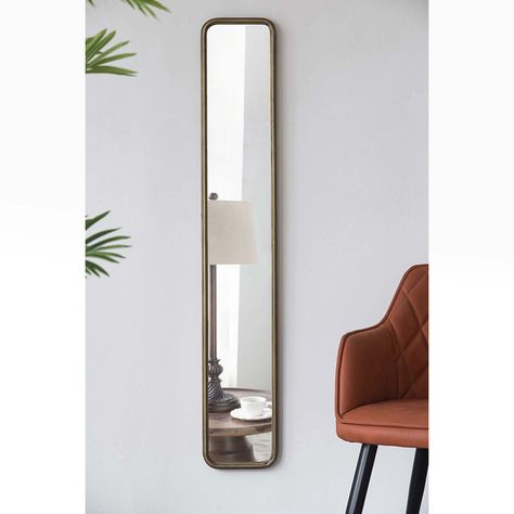 Mercury Row® Vanhook Rounded Corner Slim Profile Full Length Mirror | Wayfair Long Mirror, Hallway Mirror, Mirror Wall Living Room, A&b Home, Mirror Gold, Decorative Mirror, Length Mirror, Full Length Mirror, Metal Mirror