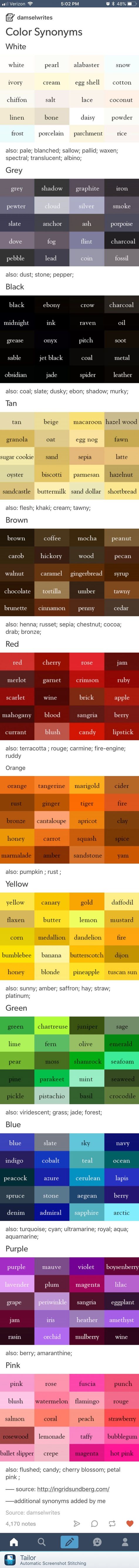 Black Synonyms, Describing Eye Color In Writing, Blue Synonyms, Colour Synonyms, Color Synonyms, Describing Colors, Read Story, Writing Inspiration Prompts, Writing Stuff