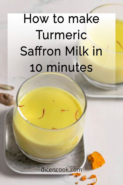 Turmeric saffron milk or haldi kesar doodh is a perfect drink soothing the body with anti-inflammatory properties. We also call this as golden milk. The beautiful color and flavor of this milk makes you feel better on any given day. This is a gluten-free recipe. This drink can be prepared by boiling fresh turmeric, ginger, black pepper, saffron with milk and serve hot to enjoy. Saffron Milk Recipes, Saffron Recipes Drink, Turmeric Milk Recipe, Saffron Milk, Turmeric Golden Milk, Saffron Benefits, Golden Milk Recipe, Saffron Recipes, Indian Drinks