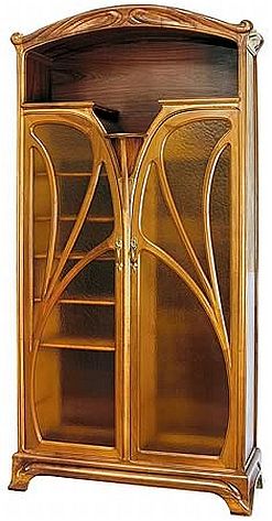 Art Nouveau Bookcase Art Nouveau Armoire, Art Nouveau Bookcase, Art Nouveau Bookshelf, Bookcase Art, Art Nouveau Door, Architecture Art Nouveau, Nouveau Furniture, Door Bookcase, Art Nouveau Interior