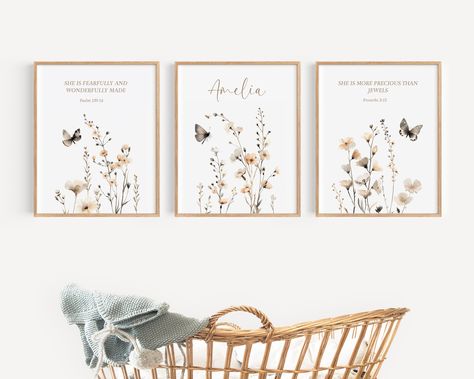 Custom Christian Name, Christian Nursery Decor, Set of 3,Christian Nursery Wall Art, Personalized Christian,Nursery Scripture,Christian Baby Scripture Nursery Decor, Watercolor Flower Nursery, Nursery Scripture, Scripture Artwork, Christian Nursery Decor, Nursery Bible Verses, Girl Office, Poster Christian, Christian Nursery