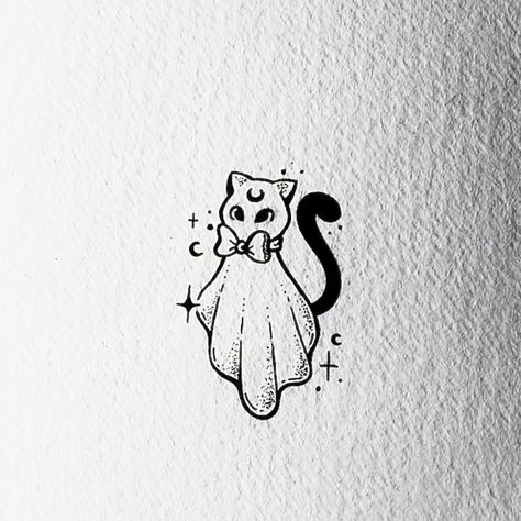 Kitty cat tattoo Halloween Lightning Tattoos, Tattoo Spooky, Cloud Tattoos, Ghost Kitty, Kitty Tattoo, Ghost Tattoo, Spooky Tattoos, Tattoo Outline, Star Tattoos