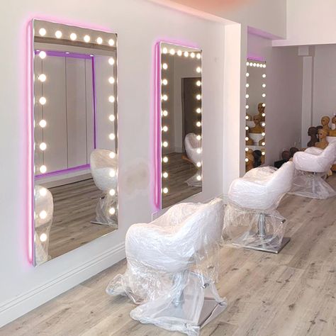 Wall lighted mirrors with backlit led for hair salon in Los Angeles.
With Cantoni you can build your own design project and create a perfect, comfortable and functional beauty salon with professional furniture.

Choose the size of the wall mirror and create atmosphere with backlit ledmatching your style! Salon Mirror With Lights, Space Saving Furniture Tiny Houses, Salon Mirror, Lighted Mirrors, Salon Lighting, Salon Mirrors, Salon Suites Decor, Barber Shop Decor, Hair Salon Decor