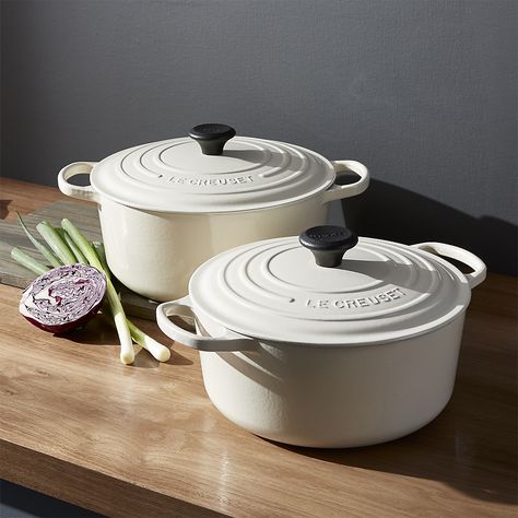 Free Shipping.  Shop Le Creuset ® Signature 5. 5 qt.  Round Cream French Oven with Lid. Le Creuset Oyster, Le Creuset Rice Pot, White Le Creuset Dutch Oven, Le Creuset 30 Dutch Oven Black Knob, Le Creuset Dutch Oven Black Knob, Le Creuset Small Dutch Oven, Le Crueset, French Oven, Dutch Oven Chicken