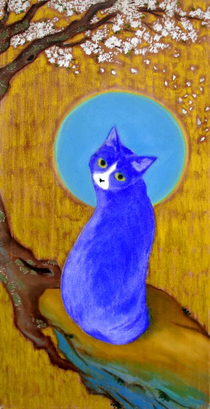 Gato azul Blue Cat, Blue Cat Drawing, Bleu Cat, Blue Cat Painting, Black Cat Blue Background, Impressionist Cat Paintings, Frida Art, Finger Painting, Blue Cats