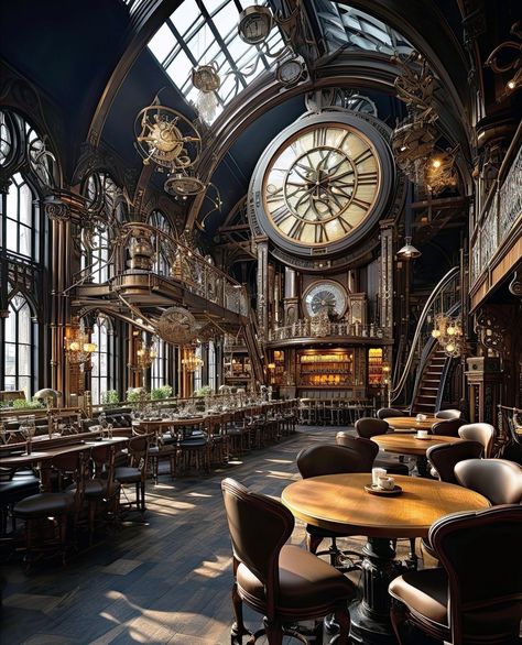 Steampunk School, Steampunk Restaurant, Steampunk Library, Steampunk Interior Design, Steampunk Room, Steampunk Architecture, Steampunk Interior, Steampunk City, Architecture Renovation