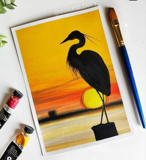 Bird Composition Drawing, Basic Paintings For Beginners, Easy Composition Painting, Bird Composition, Canvas Art Painting Abstract, Composition Drawing, Oil Pastel Drawings Easy, Watercolor Paintings Nature, Boho Art Drawings