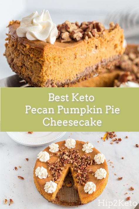 Keto Cheesecake Pie, 3 Ingredient Keto Dessert, Punkin Cheesecake, Pumpkin Pecan Cheesecake, Keto Pumpkin Cheesecake, Cheesecake Pumpkin, Pecan Pumpkin, Keto Cakes, Pecan Crust