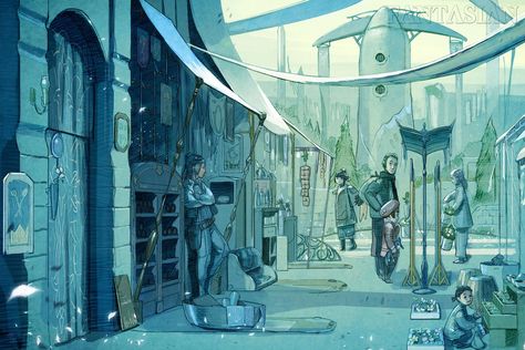 Marketplace Concept Art, Marketplace Design, Game World, Game Illustration, Retro Anime, Anime World, Environment Design, Environment Concept Art, Fairy Dress