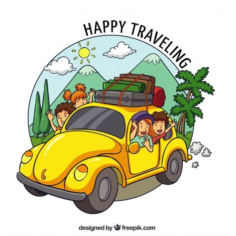 Happy family traveling in hand drawn sty... | Premium Vector #Freepik #vector #car #people #travel #hand Travel Cartoon, Vans Vintage, Family Traveling, Cartoon Family, Family Travel Quotes, Family Travel Photography, Illustration Picture, Vw Art, School Illustration