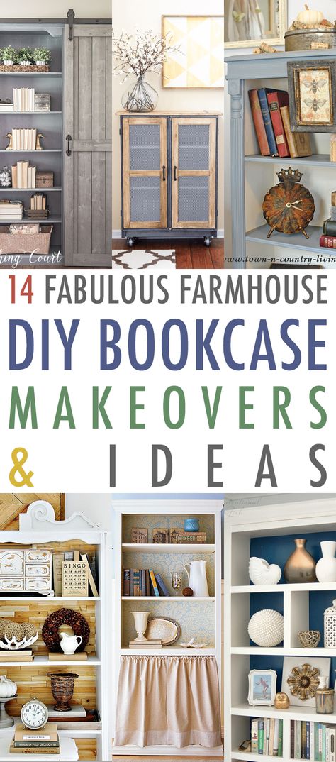 Bookcase Makeover Diy, Diy Bookcase Ideas, Upcycle Bookcase, Diy Bookcase Makeover, Cheap Bookshelves, Diy Bookcase, Farmhouse Bookcases, Bookcase Makeover, Bookcase Ideas