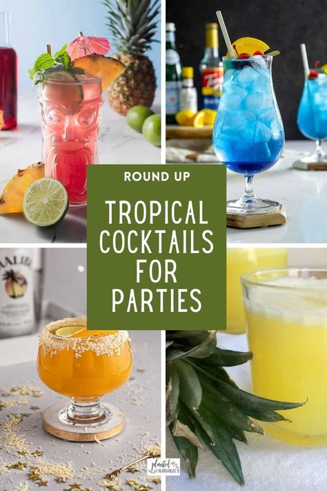 Tropical Alcoholic Drinks For A Crowd, Jungle Themed Cocktails, Tropical Rum Cocktails, Tropical Drinks Recipes Alcohol Pitcher, Luau Party Drinks, Tropical Drinks Recipes Alcohol, Luau Cocktails, Tropical Alcoholic Drinks, Drinks With Rum