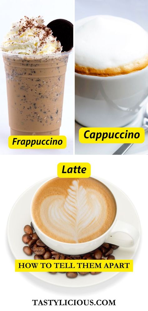 frappuccino vs cappuccino vs latte | coffee drinks in starbucks | types of coffee drinks | dinner ideas | easy dinner recipes | healthy dinner recipes | smoothie drink recipes | breakfast ideas | fall recipes | dessert recipes easy Cappuccino Recipes, Fall Recipes Dessert, Types Of Coffee Drinks, Cappuccino Recipe, Coffee And Milk, Drink Names, Types Of Coffee, Starbucks Secret Menu Drinks, Smoothie Drink Recipes