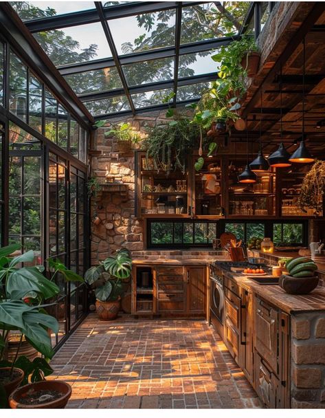 Solarium Kitchen, Kitchen Greenhouse, House Terrarium, Greenhouse Kitchen, Kitchen Design Diy, Greenhouse Interiors, Dry Fruits, Ranch Style Homes, Cabin Design