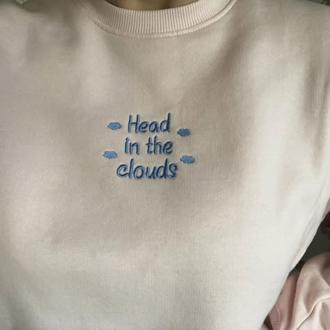 Hoodies Design Ideas Print, Embroidery For Tshirts, Sweatshirt Sleeve Designs, Embroidery Clothing Ideas, Head In The Clouds Quote, Embroidery Clouds, Hoodie Business, Cool Hoodies Designs, Embroidered Ideas