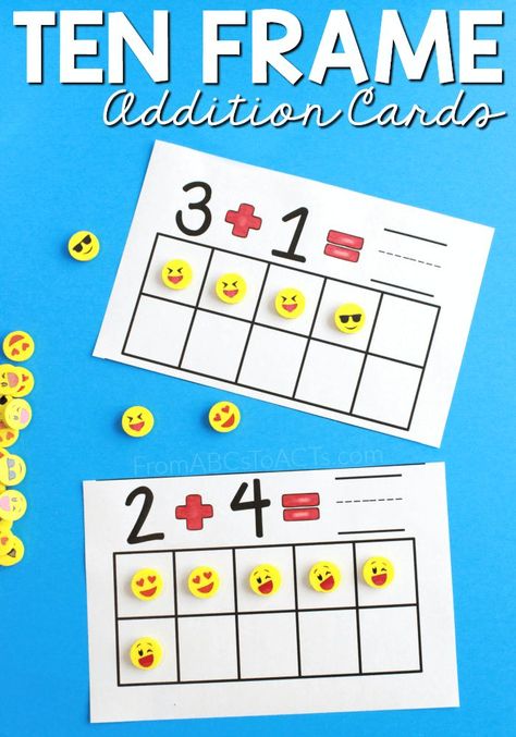 Introducing the concept of addition to your kindergartner can be both fun and easy with these ten frame addition cards! Ten Frame Addition, Frame Addition, Homeschool Nook, Ten Frames Kindergarten, Education Printables, Homeschool Math Curriculum, Numeracy Activities, Counting Practice, Addition Ideas