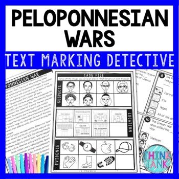 Peloponnesian Wars Text Marking Detective Mystery - Reading Passages Collaboration Activities, Planet Jupiter, Louisiana Purchase, Answering Questions, Amelia Earhart, Julius Caesar, Marie Curie, Lewis And Clark, Informational Text