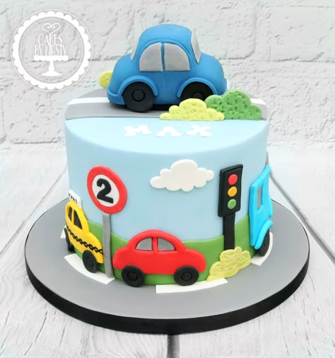 Cakes Cars Birthday, Cake With Cars Boys, Cake With Cars, Birthday Cake With Cars, Vehicle Theme Cake, Cake Car, Car Cakes, 2nd Birthday Cake Boy, Car Cakes For Boys