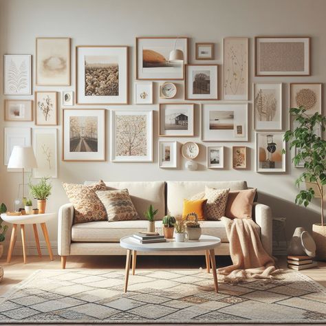 Discover how to create a stunning gallery wall that showcases your favorite art pieces and photographs. Learn the step-by-step process of choosing a theme, selecting artwork, creating a layout, and arranging and hanging your pieces. Transform your blank walls into a curated masterpiece. Picture Collage Wall Behind Couch, Mixed Size Gallery Wall, Large Wall Collage, Couch Wall Ideas, How To Hang Gallery Wall, Large Square Frame Gallery Wall, Gallery Wall Behind Sofa, Gallery Wall With Large Center Picture, Gallery Wall Template With Sizes Layout Above Couch