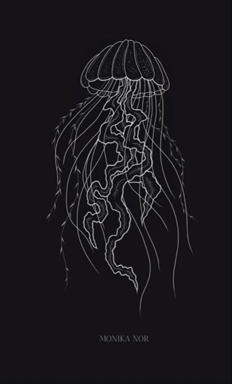 Chalk Jellyfish Art, Jellyfish Lino Print, Black Page Drawing, Chalk Art Black And White, Jelly Fish Painting Black Canvas, Lino Print Ocean, Jellyfish Linocut, Jellyfish Black And White, Jellyfish Line Art