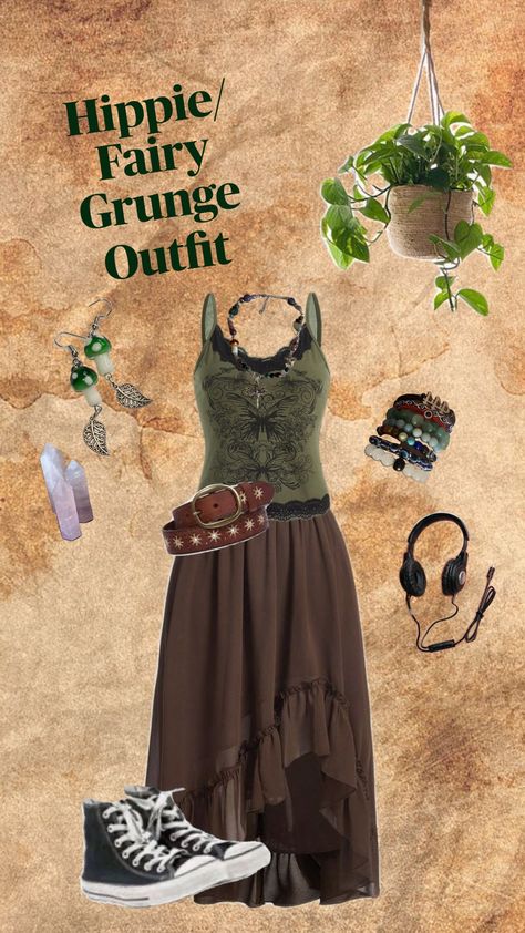 Hippie/ Fairy Grunge Outfit inspired #hippie #fairygrunge #accessories #inspired #outfit Fairy Core Grunge Outfits, Hippy Grunge, Hippie Outfits Aesthetic, Hippie Grunge Outfits, Dark Hippie Outfits, Goth Hippie Outfits, Hippie Aesthetic Outfit, Boho Grunge Outfits, Fairy Grunge Aesthetic Outfit