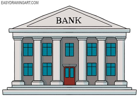 how to draw a bank easy drawing Bank Drawing Building, Bank Model For School Project, School Drawing Building, Building Drawing Easy, Bank Drawing, Flower Vase Drawing, Train Cartoon, How Draw, Village Drawing