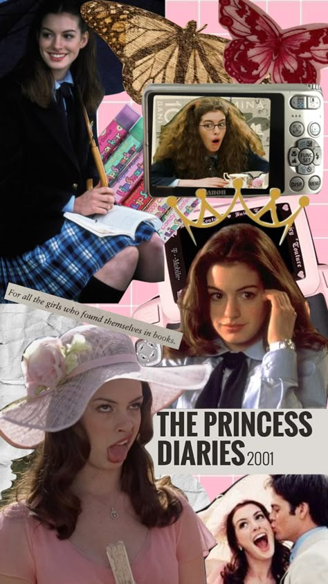 Disney 2000s Aesthetic, Movies Moodboard, 2000s Aesthetic Wallpaper, Princess Diaries 1, Princess Lessons, Celebrity Yearbook Photos, Movie Collage, 2000s Girl, The Princess Diaries