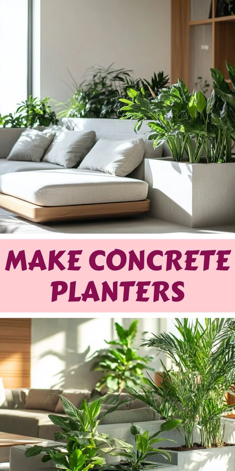 This pin showcases a DIY guide on how to create modern concrete planters. It features clear, eye-catching images that inspire minimal decor lovers to make their own stylish planters. Planter Designs, Unique Planters, Modern Minimalist Decor, Diy Concrete Planters, Fun Diy Projects, Planter Design, Concrete Pots, Unique Planter, Diy Concrete