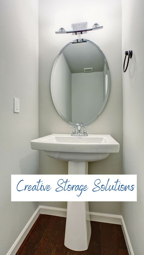 Small Half Bathroom Ideas | Transforming Your Small Half Bathroom - Bathroom Floating Sink Ideas, Sink Nook Bathroom, Pedal Sink Bathroom Ideas, Small Powder Room With Pedestal Sink, Small Bathroom Ideas With Pedestal Sink, Sink In Bedroom Ideas, Small Half Bathroom Ideas Modern, Simple Half Bathroom Ideas, Half Bathroom Storage Ideas