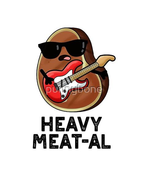 Meat Puns, Outlet Ideas, Meat Drawing, Music Puns, Red Electric Guitar, Cute Music, Funny Food Puns, Clever Advertising, Meat Steak