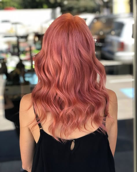 Rosegold Haircolor, All Pink Hair, Peachy Pink Hair, Different Hair Color Ideas, Peach Hair Color, Rose Gold Hair Brunette, Pink Hair Highlights, Gold Inspo, Rose Gold Hair Color